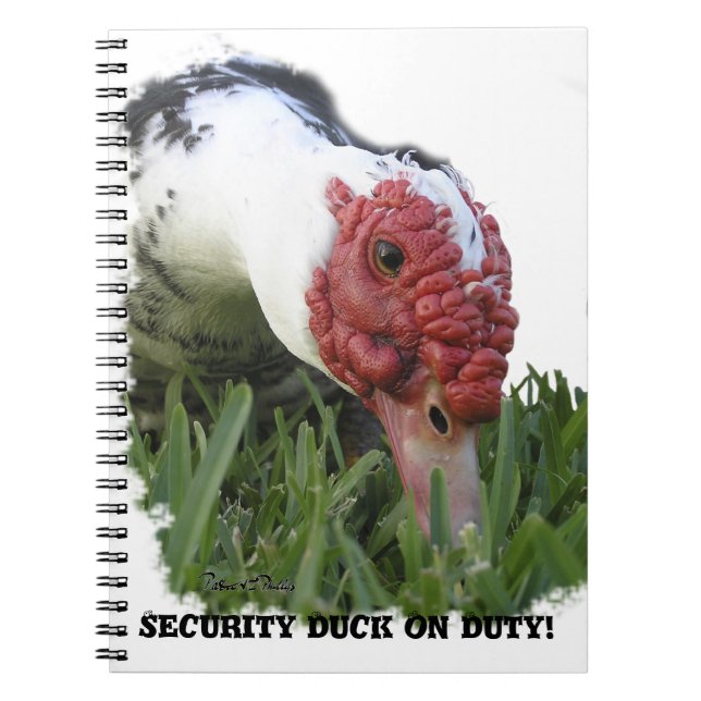 Funny Custom Text Security Muscovy Duck Photo Notebook (Front)