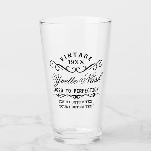 Funny Custom Vintage Birthday Aged To Perfection Glass