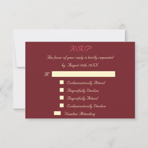 Funny Custom Wedding RSVP Invitation Card Marsala