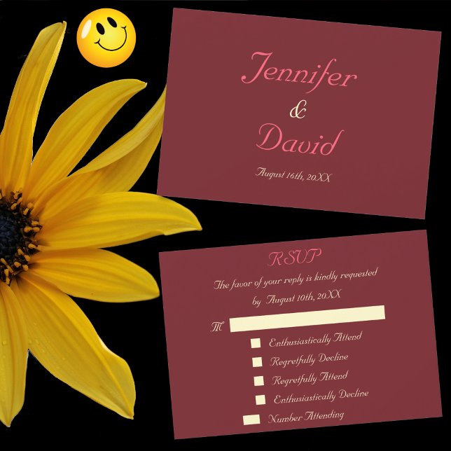Funny Custom Wedding RSVP Invitation Card Marsala (Funny Custom Wedding RSVP Invitation Card Marsala)