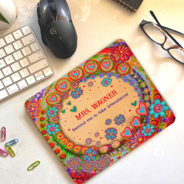 Funny Custom Whimsical Hearts Flower Attendance  Mouse Pad (Creator Uploaded)