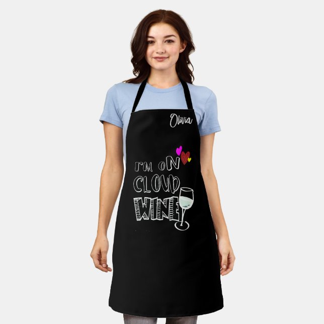 Funny Custom Wine On Cloud Nine Personalized Black Apron (Worn)