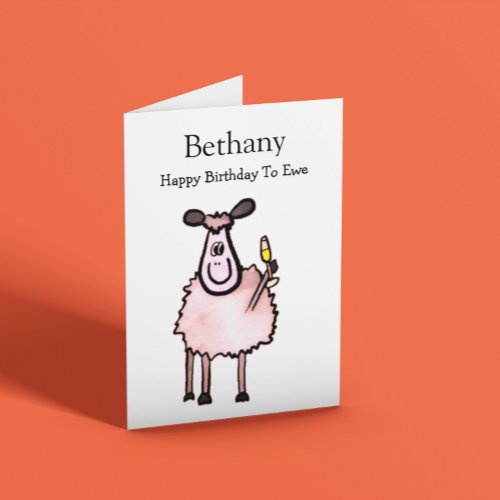 Funny Customisable Sheep Wine Birthday Card