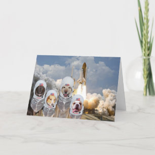 Funny Customizable Astronaut Dogs Birthday Blast Card