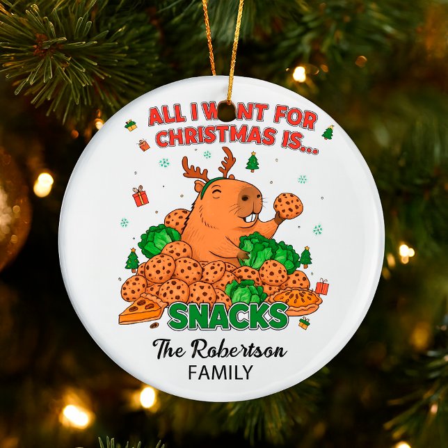 Funny Customizable Capybara Family Holiday Decor Ceramic Ornament (Creator Uploaded)