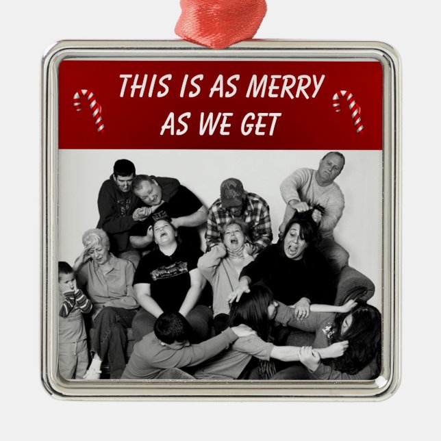 Funny Customizable Family Photo Metal Ornament (Front)