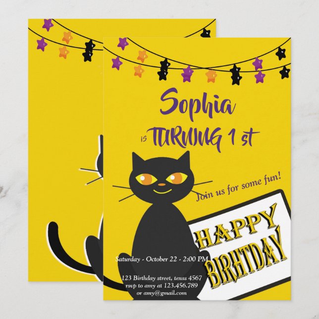 funny cut black cat   birthday card (Front/Back)