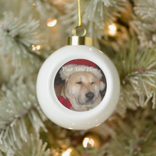 funny cute akita dog dressed as santa ceramic ball christmas ornament