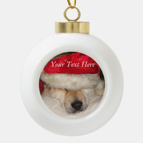 funny cute akita dog dressed as santa ceramic ball christmas ornament