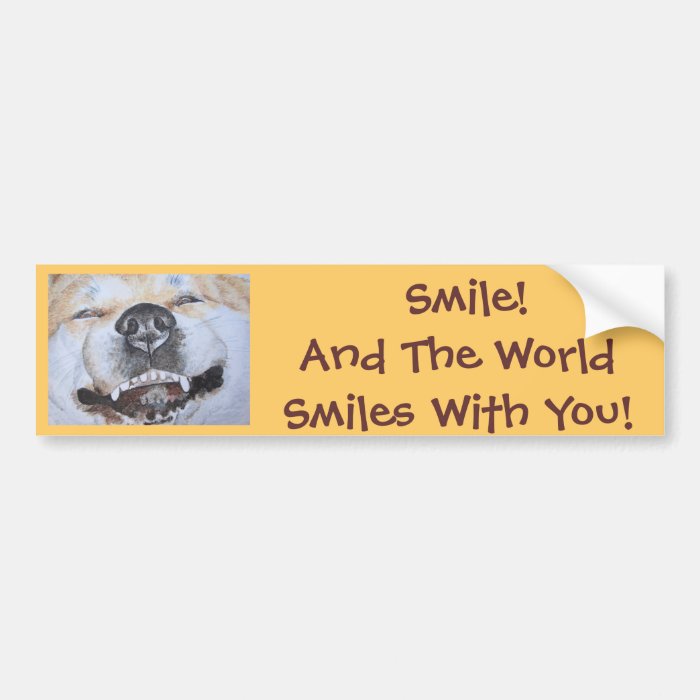 Funny cute akita smile realist dog portrait art bumper stickers
