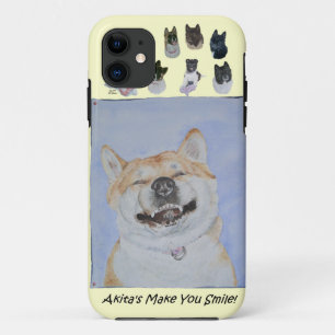 funny cute akita smiling realist dog art iPhone 11 case