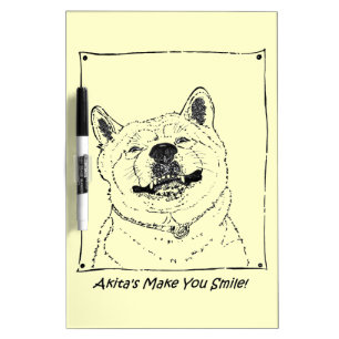 funny cute akita smiling realist dog art dry erase board