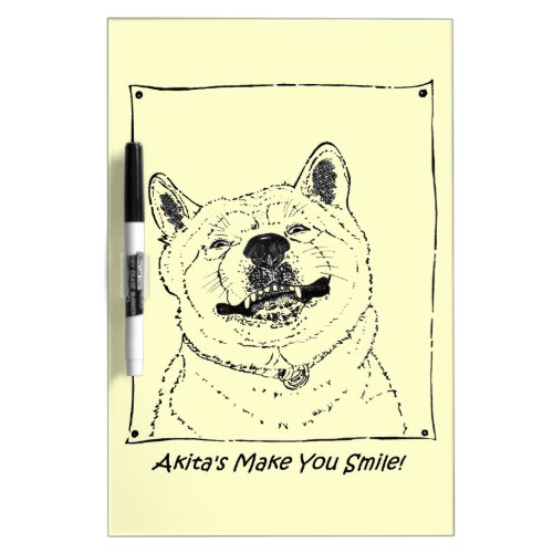 funny cute akita smiling realist dog art dry erase board