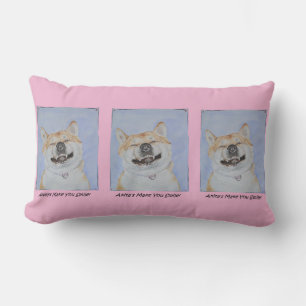 funny cute akita smiling realist dog art lumbar pillow