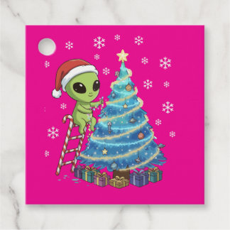 Funny Cute Alien Santa Decorating Space Christmas Favor Tags