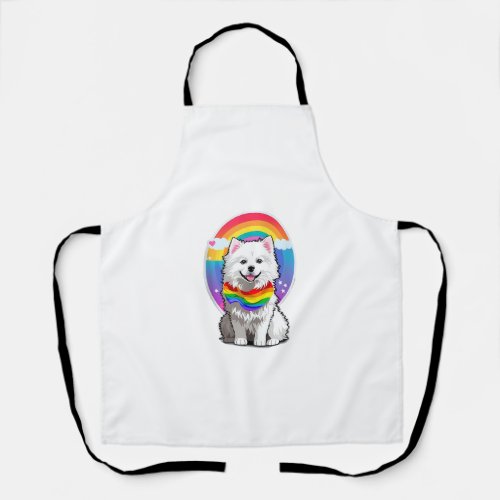 Funny Cute American Eskimo Dog Rainbow Gay Pride M Apron