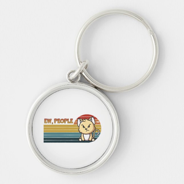 Funny Cute Angry Cat People Keychain (Front)