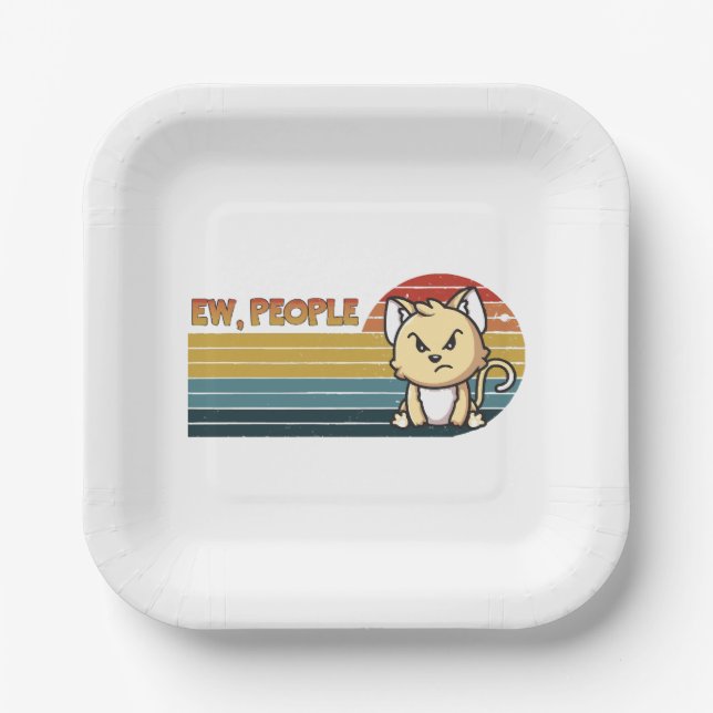 Funny Cute Angry Cat People Paper Plates (Front)