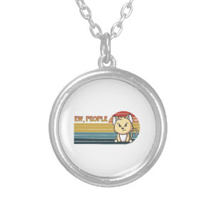 Funny Cute Angry Cat People Silver Plated Necklace