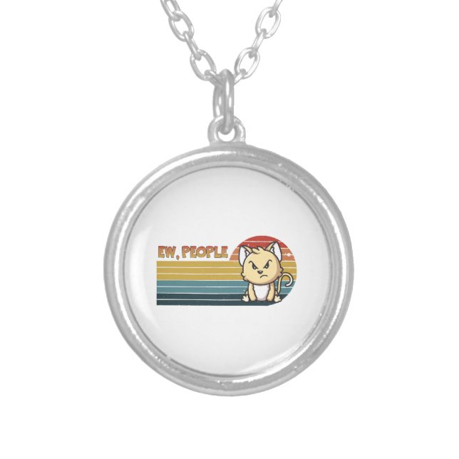 Funny Cute Angry Cat People Silver Plated Necklace (Front)