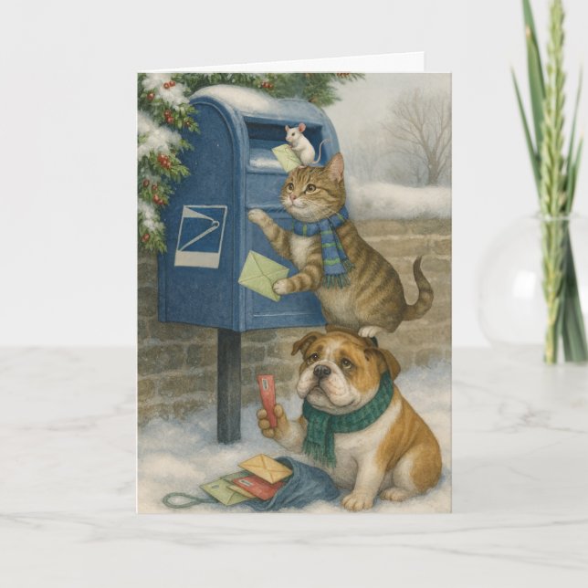 Funny Cute Animal Delivery Team Christmas Cards (Front)