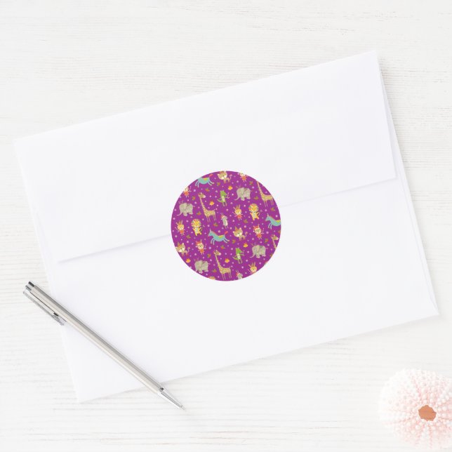 Funny Cute Animals Celebrating Christmas Classic Round Sticker (Envelope)