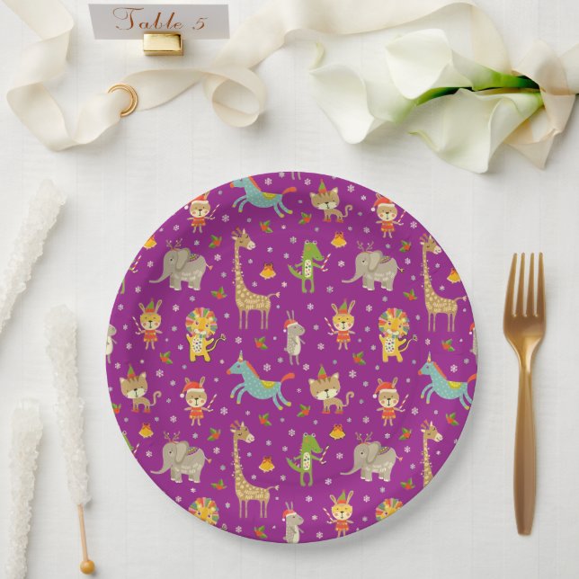 Funny Cute Animals Celebrating Christmas Paper Plates (Wedding)