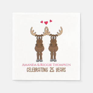 Funny Cute Anniversary Party Whimsical Moose Napkins