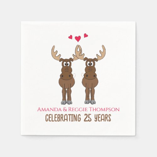 Funny Cute Anniversary Party Whimsical Moose  Napkins