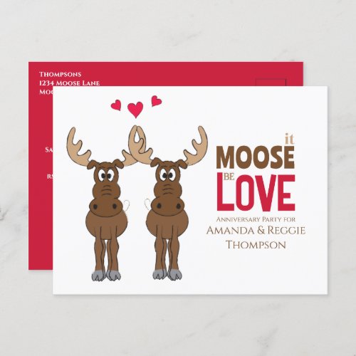 Funny Cute Anniversary Party Whimsical Moose Postcard