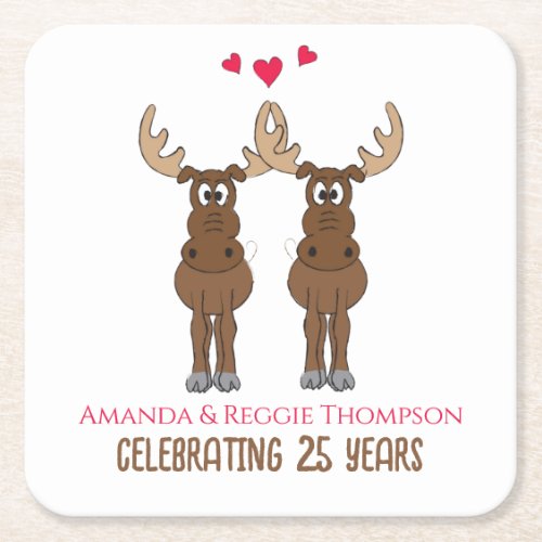 Funny Cute Anniversary Party Whimsical Moose Square Paper Coaster