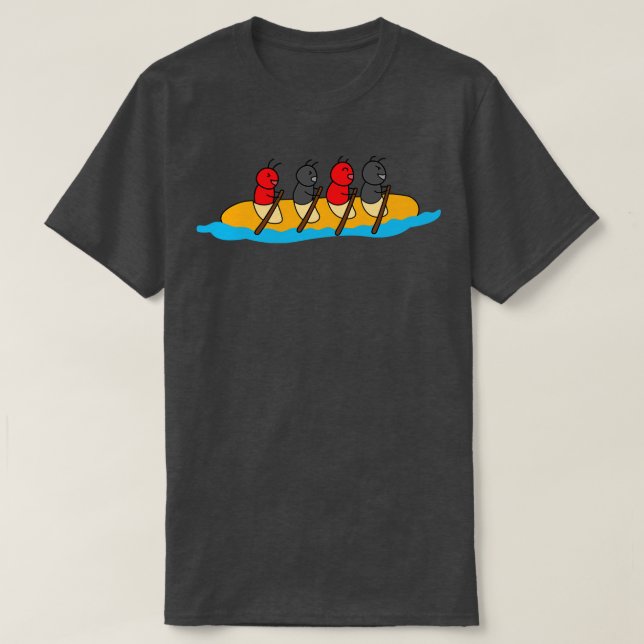 Funny Cute Ants Ride A Long Bread Kayak Boat  T-Shirt (Design Front)