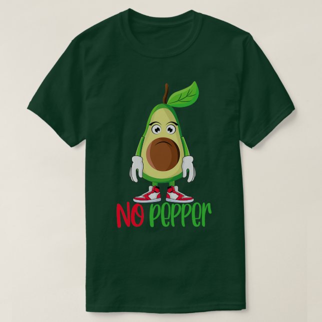 Funny Cute Avocado Guacamole No Pepper T-Shirt (Design Front)