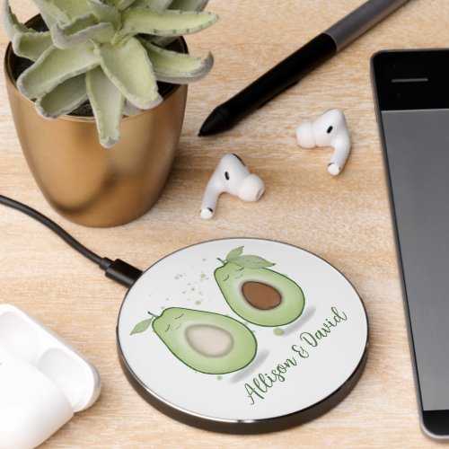 Funny Cute Avocados Whimsical Couple Custom  Wireless Charger