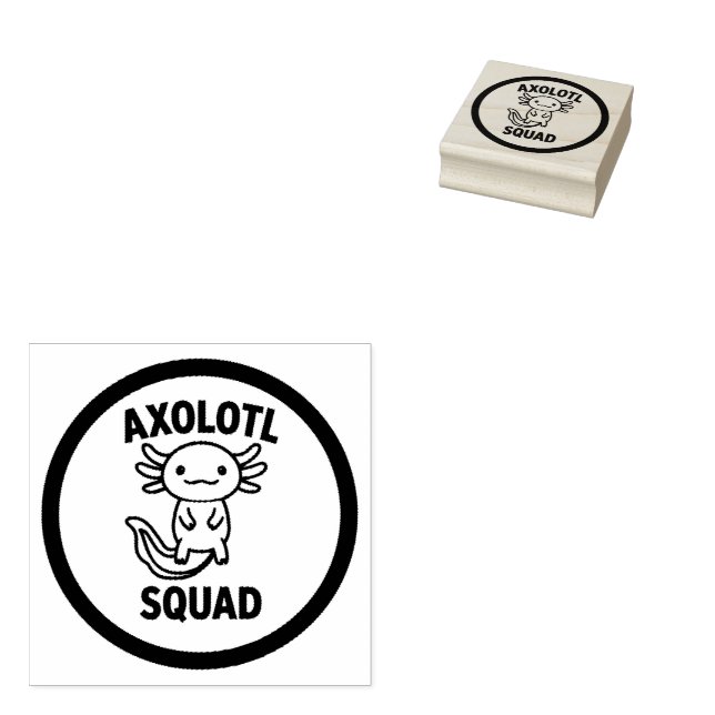 Funny cute Axolotl Squad custom editable black Rubber Stamp (Stamped)