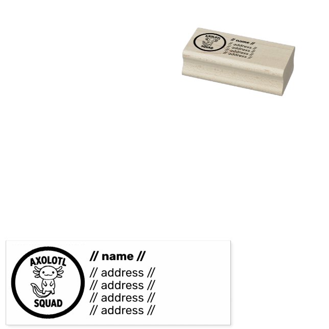 Funny cute Axolotl Squad custom editable black Rubber Stamp (Stamped)