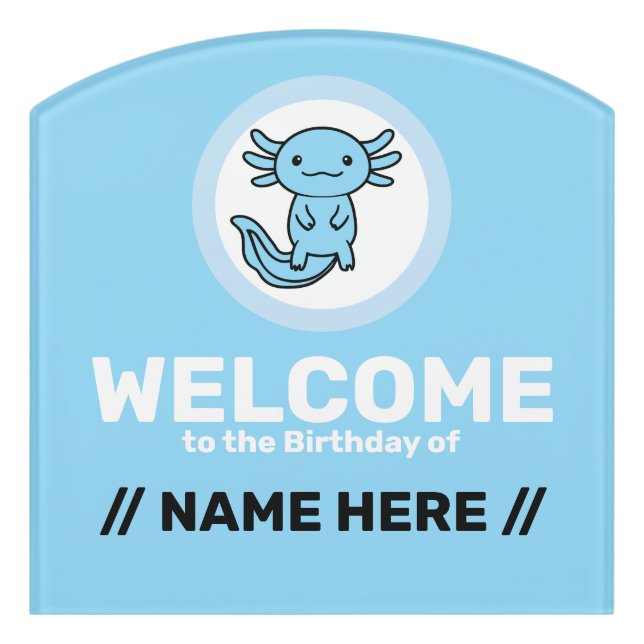 Funny cute Axolotl Squad custom editable blue Door Sign (Contour Front)