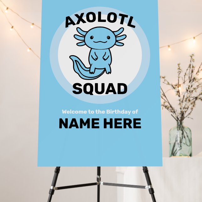 Funny cute Axolotl Squad custom editable blue Foam Board (In Situ (Stand))