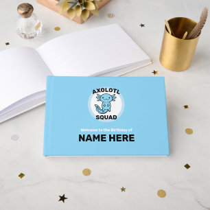 Funny cute Axolotl Squad custom editable blue Guest Book