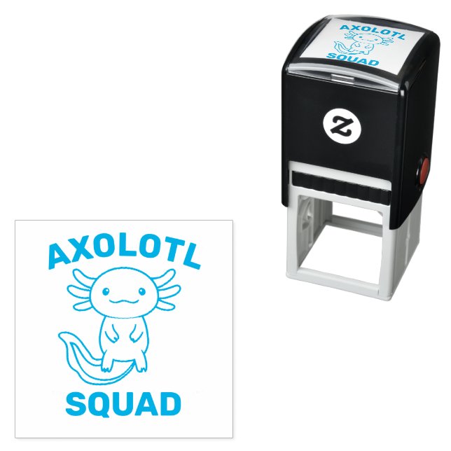 Funny cute Axolotl Squad custom editable blue Self-inking Stamp (In Situ)