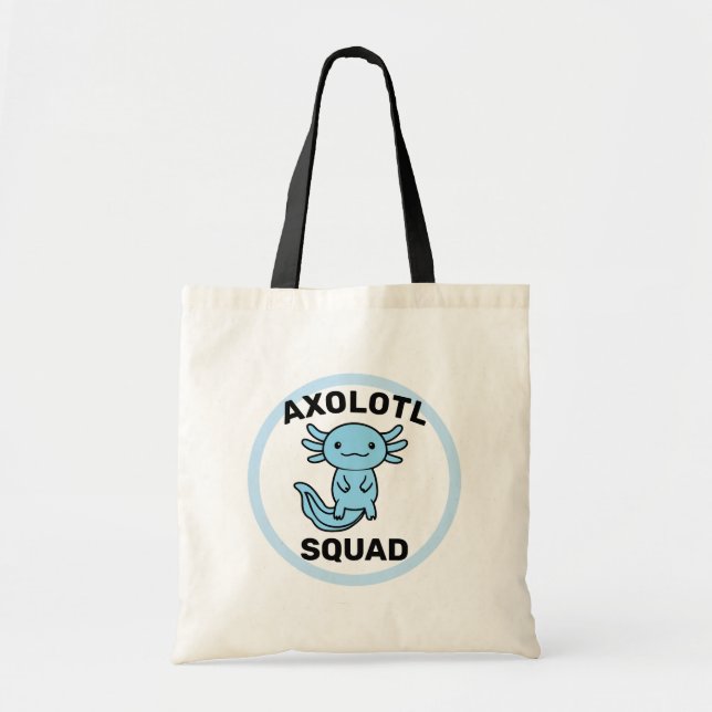 Funny cute Axolotl Squad custom editable blue Tote Bag (Front)