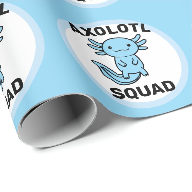 Funny cute Axolotl Squad custom editable blue Wrapping Paper (Roll Corner)