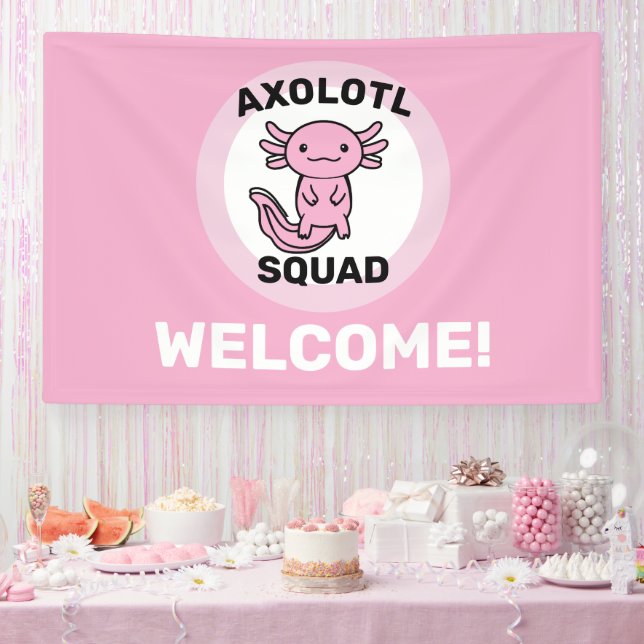 Funny cute Axolotl Squad custom editable pink Banner (Party)