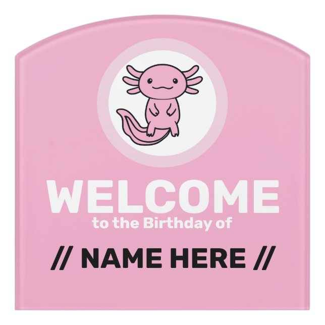 Funny cute Axolotl Squad custom editable pink Door Sign (Contour Front)