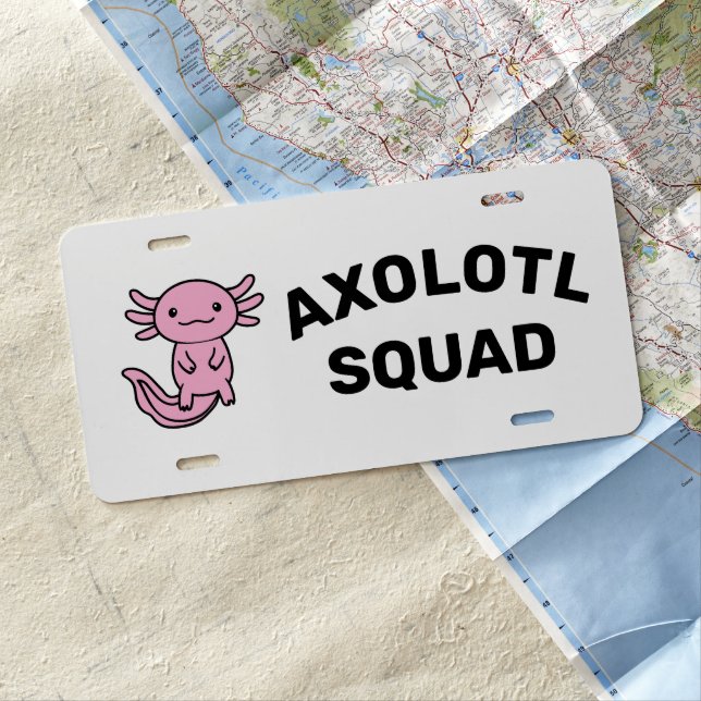 Funny cute Axolotl Squad custom editable pink License Plate (In Situ)