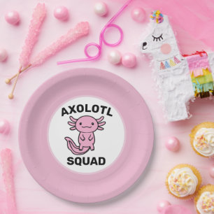 Funny cute Axolotl Squad custom editable pink Paper Plates