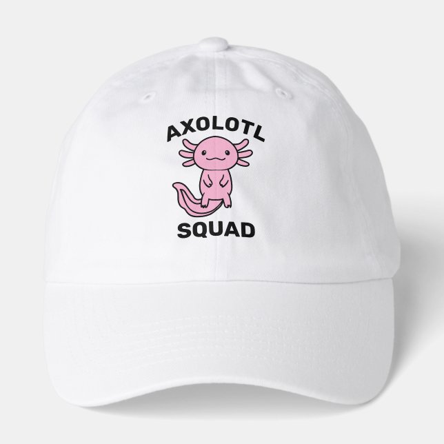 Funny cute Axolotl Squad Party editable blue pink Hat (Front)