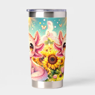 Funny Cute Axolotl Sunflowers, Axolotl Lover Insulated Tumbler