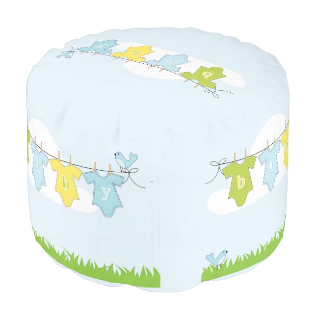 Funny, Cute Baby Boy Blue Round Pouf (Angled Front)