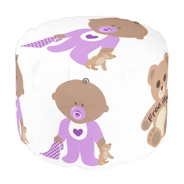 Funny, Cute Baby Boy Teddy Bear Hugs Pouf (Angled Back)